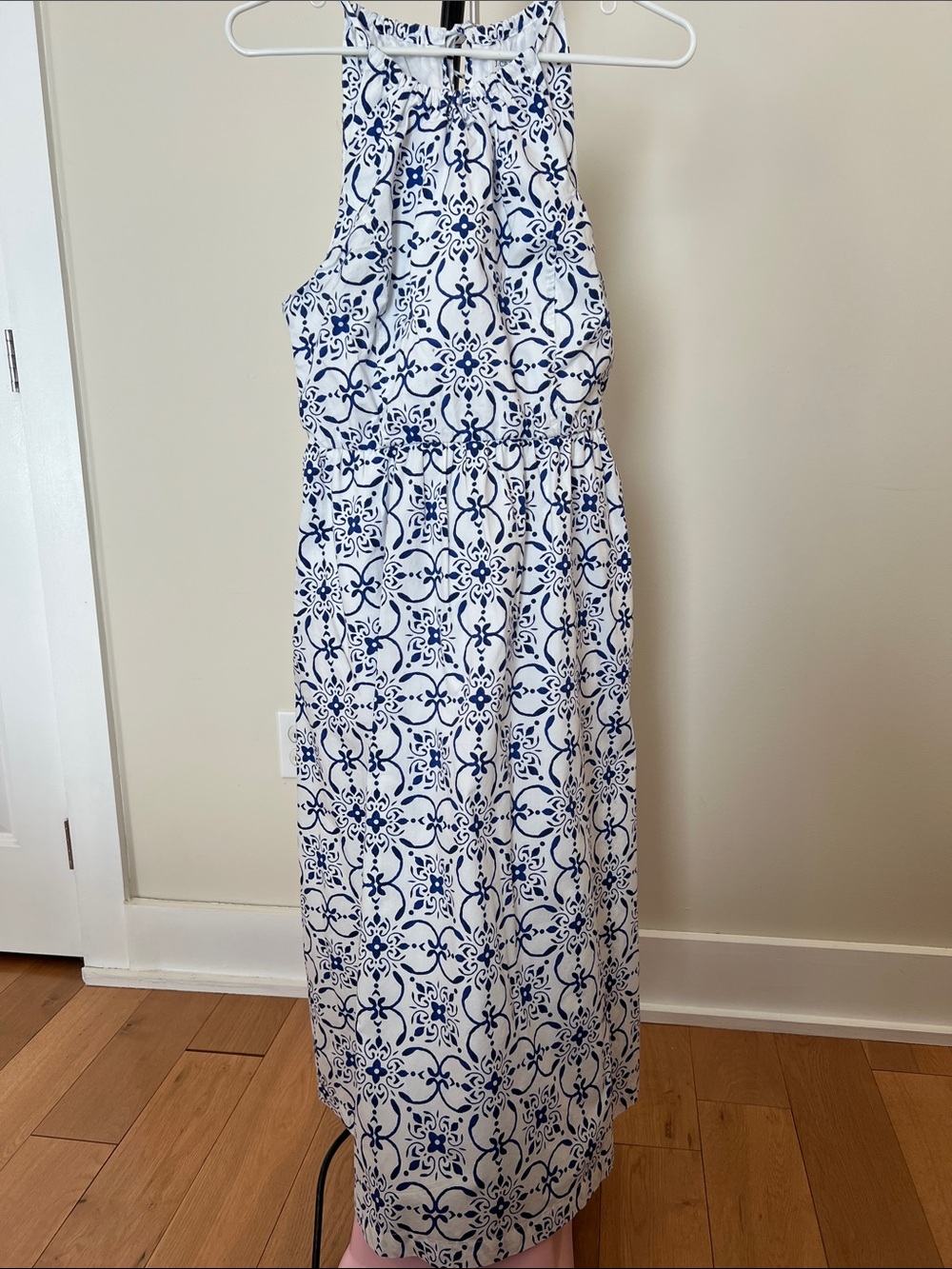 JCrew Blue and White Printed Halter Midi Dress size 8